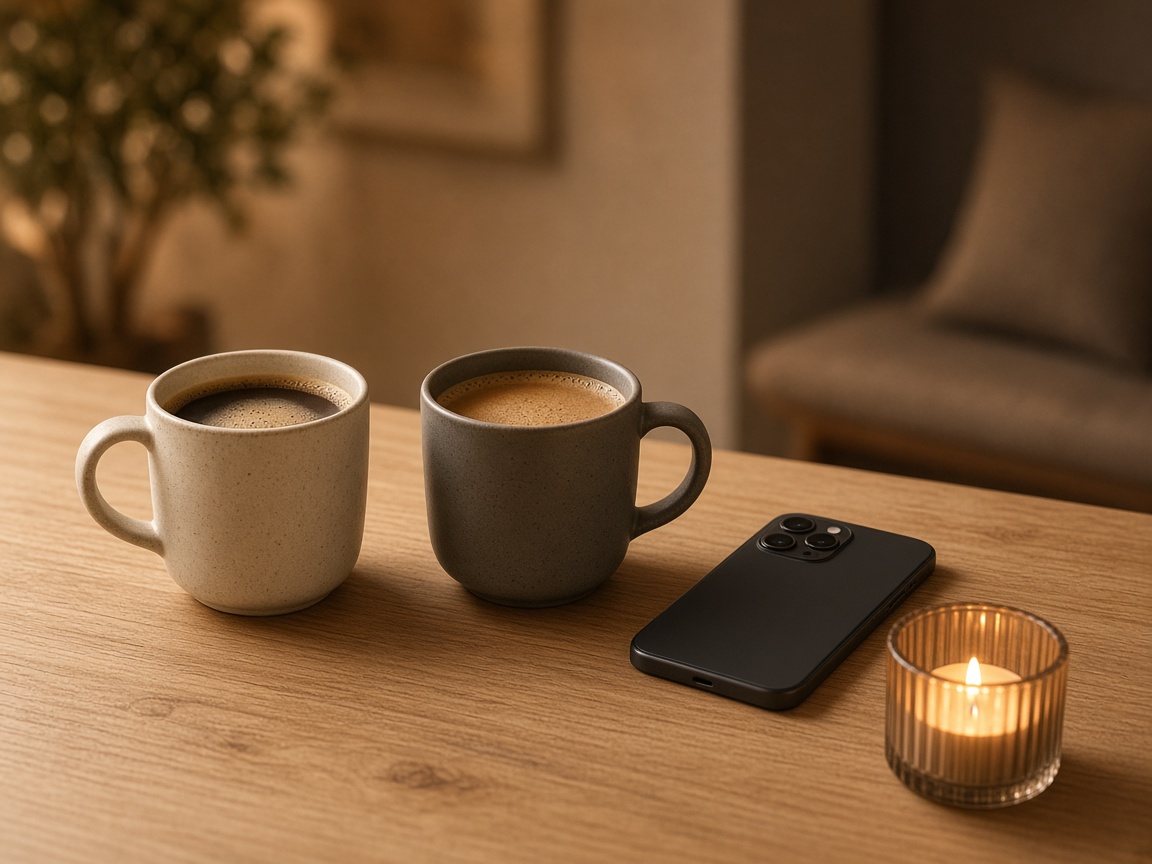 Two cups of coffee on a table, a quiet private conversation